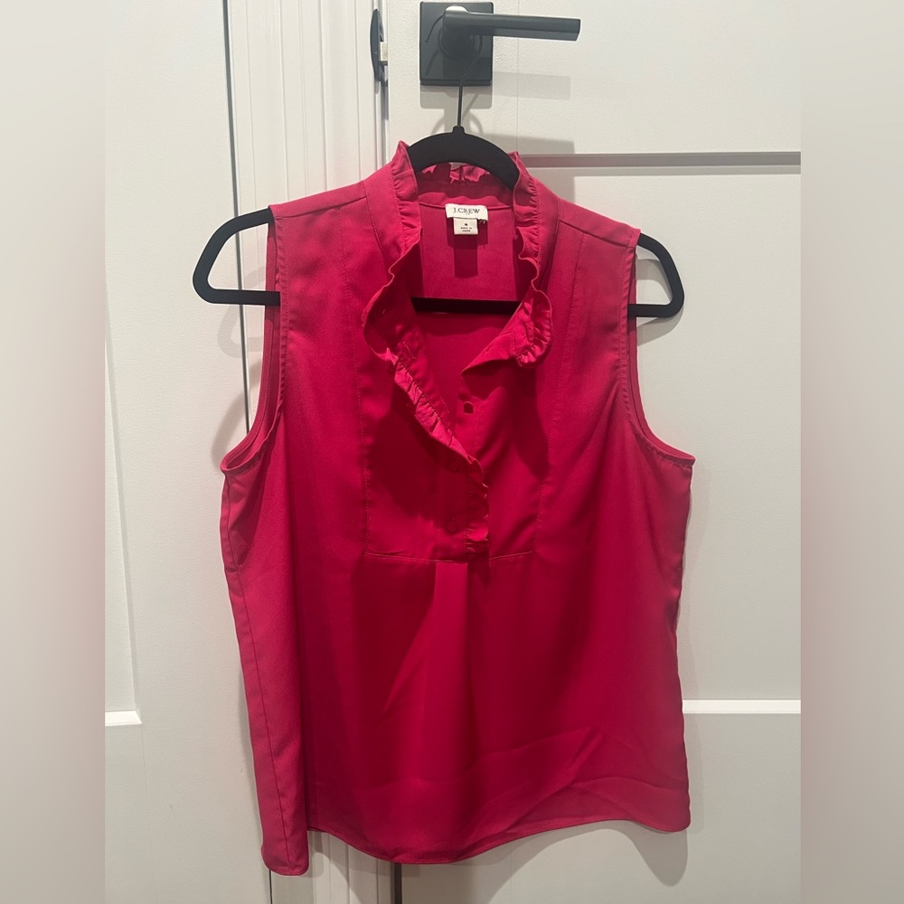 J. Crew Sleeveless Ruffle Blouse - Vibrant Pink